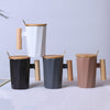 Polygonal Ceramic Coffee Mug with Wood Handle