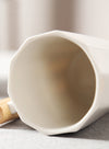 Polygonal Ceramic Coffee Mug with Wood Handle