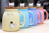 Cartoon Cat Ceramic Coffee Mug with Lid and Spoon