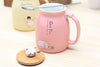 Cartoon Cat Ceramic Coffee Mug with Lid and Spoon