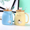 Cartoon Cat Ceramic Coffee Mug with Lid and Spoon