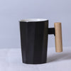 Polygonal Ceramic Coffee Mug with Wood Handle