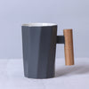 Polygonal Ceramic Coffee Mug with Wood Handle