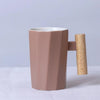 Polygonal Ceramic Coffee Mug with Wood Handle