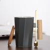 Polygonal Ceramic Coffee Mug with Wood Handle