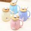 Cartoon Cat Ceramic Coffee Mug with Lid and Spoon