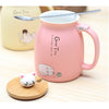 Cartoon Cat Ceramic Coffee Mug with Lid and Spoon