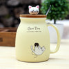 Cartoon Cat Ceramic Coffee Mug with Lid and Spoon