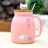 Cartoon Cat Ceramic Coffee Mug with Lid and Spoon