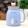 Cartoon Cat Ceramic Coffee Mug with Lid and Spoon