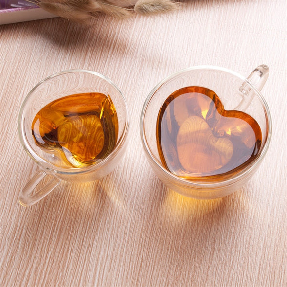 Heart-Shaped Double Wall Glass Coffee/Tea Mug